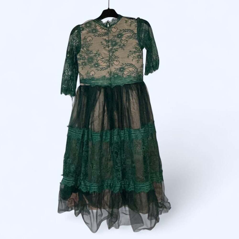 Trish Scully Child Green Lace Tiered Tulle Maxi Dress